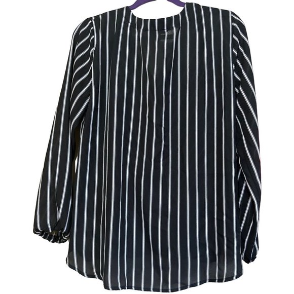 APT. 9 Brand Striped V-Neck Wrap Blouse w/Puff Sleeve Polyester Women's Size L - Picture 3 of 15